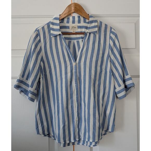 J. Crew Tops - J. Crew Blue White Striped Drapey Lightweight Cotton Shirt